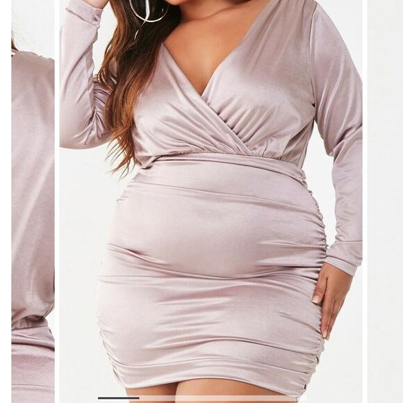 Forever 21 Plus Size Metallic Ruched Mini Dress Lilac Lavender Shiny - Picture 3 of 9